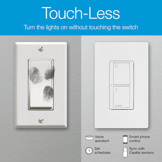 Lutron P-BDG-PKG1WS Caseta Smart Switch Starter Kit with Smart Hub, Neutral Wire Required