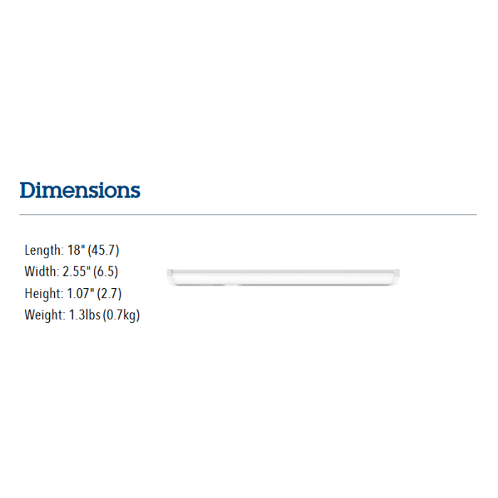 Juno Contractor Select UCES 18" 13W Economy LED Switchable White Undercabinet, 5CCT Selectable, 120V, White
