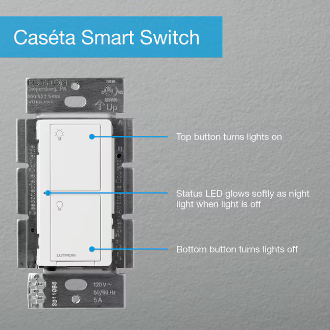 Lutron P-BDG-PKG1WS Caseta Smart Switch Starter Kit with Smart Hub, Neutral Wire Required
