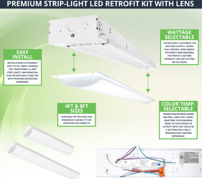 Westgate SLRP 4 Ft Premium Strip-Light LED Retrofit Kit with Lens, Watt and CCT Select