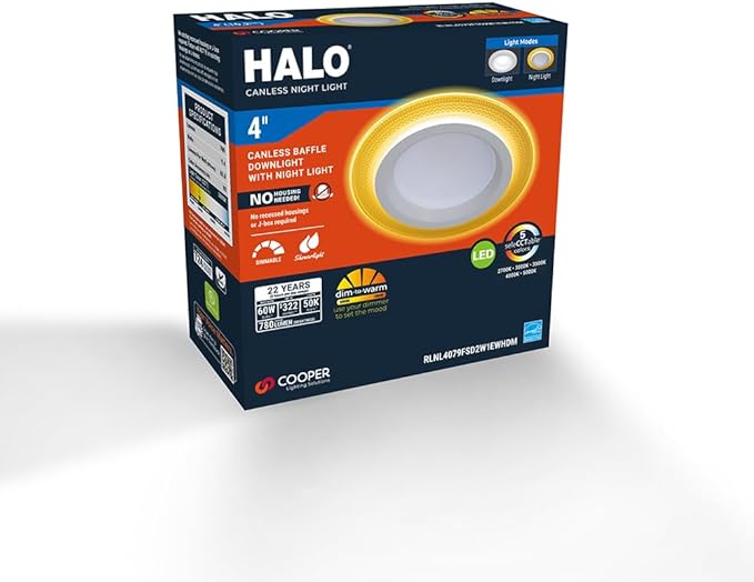 Halo RLNL407 4" Night Light LED Canless Direct Mount, CCT Selectable with D2W option