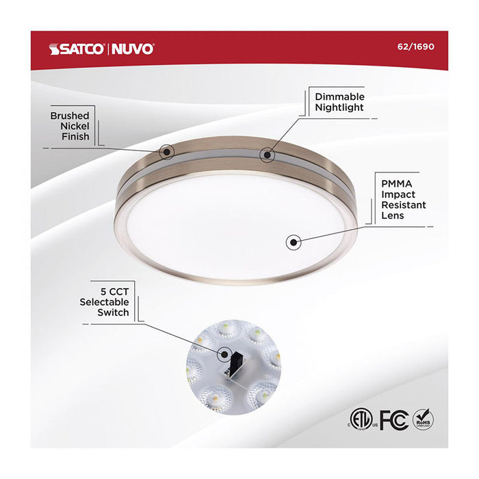 Nuvo 11" LED Flush Mount with Night Light, CCT Selectable