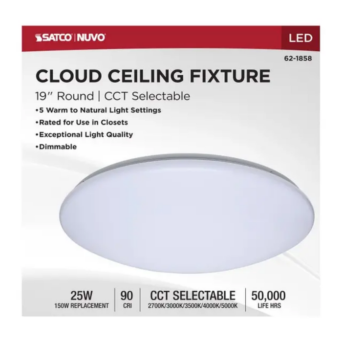 Nuvo 62-1858 19" LED Cloud Flush Mount, 5CCT Selectable, 120V, White Finish