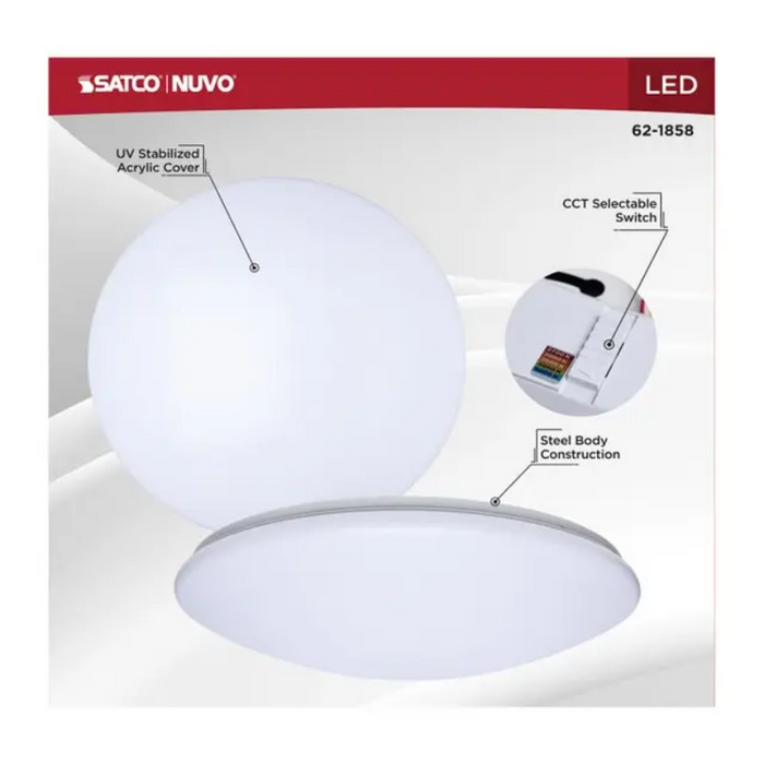 Nuvo 62-1858 19" LED Cloud Flush Mount, 5CCT Selectable, 120V, White Finish
