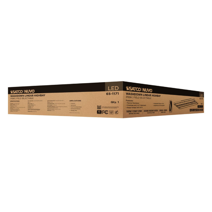 Nuvo 65-1171 120W/135W/160W LED Washdown Linear High Bay, 3CCT Selectable, 120-347V