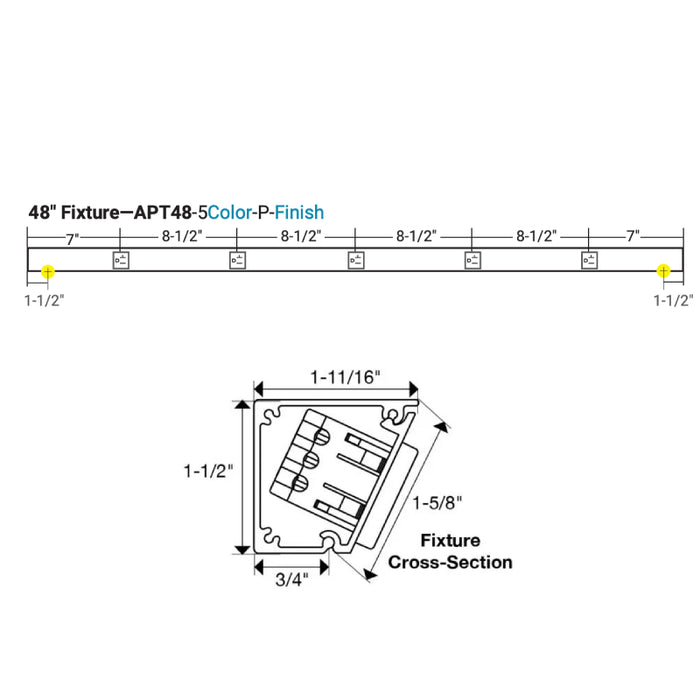Task Lighting APT48 48" Tamper-Resistant Single Receptacle Angle Power Strip