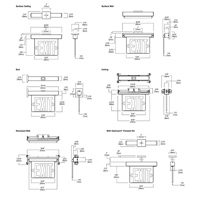 AtLite AUXSSD6 Edge-Lit Exit Sign, Self-Powered LED Lamp, 6" Letters, White