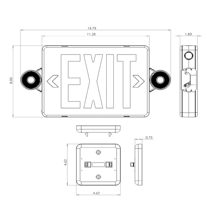 Bodine BCB4W1 BeamGuide LED Exit Sign/Emergency Light Combo, without FirstLink, 620 Lumens, 120-277V
