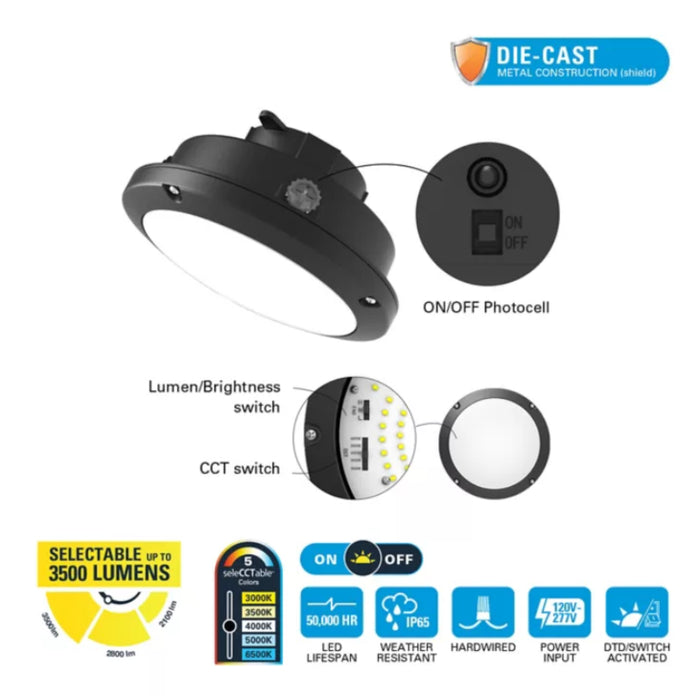 Halo BKHD 18W/24W/30W LED Decorative Outdoor LED Wall Lights w/ Photocell & Dusk to Dawn, 5CCT & Lumens Selectable, 120-277V