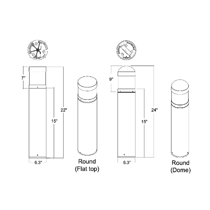 Envision LED 12W/16W/22W LED Round Flat Top Bollard Head
