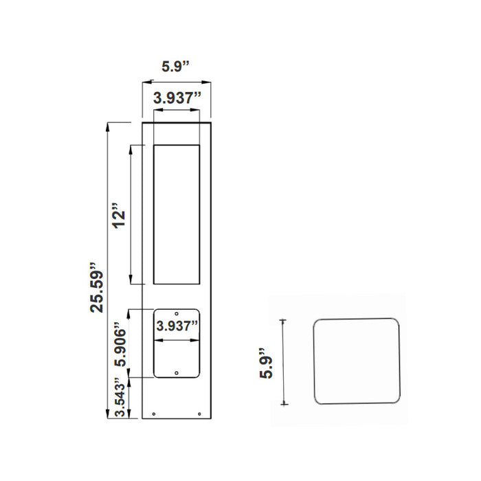 Westgate BOL-602-26-S-MCTP 26" Tall 10W/18W/25W LED Square Bollard, 3500K/4000K/5000K Selectable, 120-277V