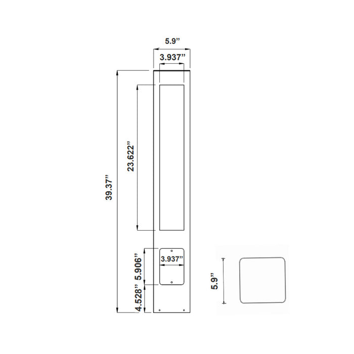 Westgate BOL-602-40-S-MCTP 40" Tall 10W/18W/25W LED Square Bollard, 3500K/4000K/5000K Selectable, 120-277V