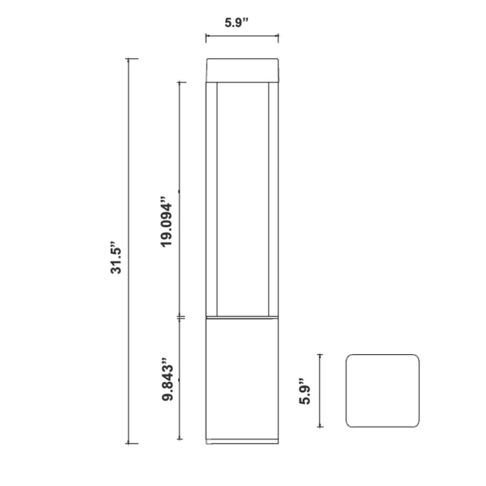 Westgate BOL-608 LED Square Bollard, Power & 3CCT Selectable, 120-277V