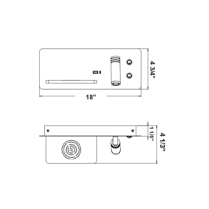 Westgate BRL-SHR-WCH 1-lt 18" LED Bedside Horizontal Right Side Reading Lamp with Backlight