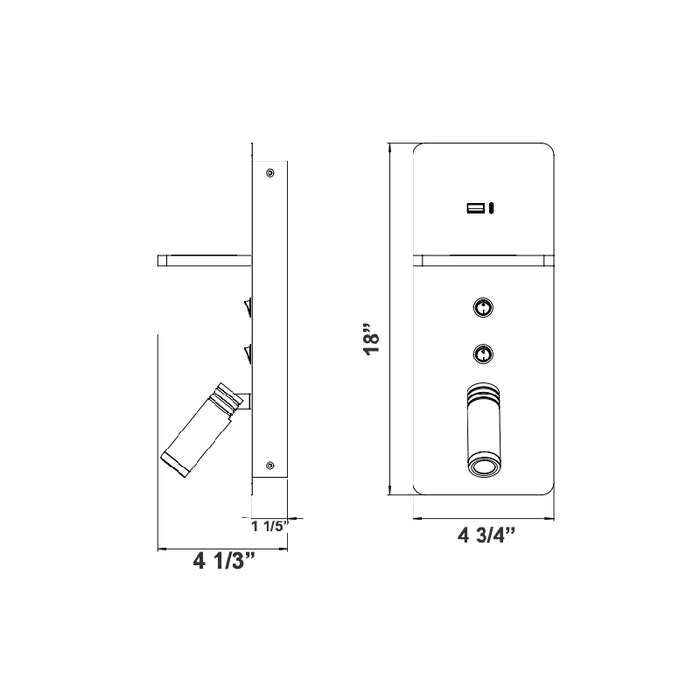 Westgate BRL-SV 1-lt 5" LED Bedside Vertical Reading Lamp with Backlight