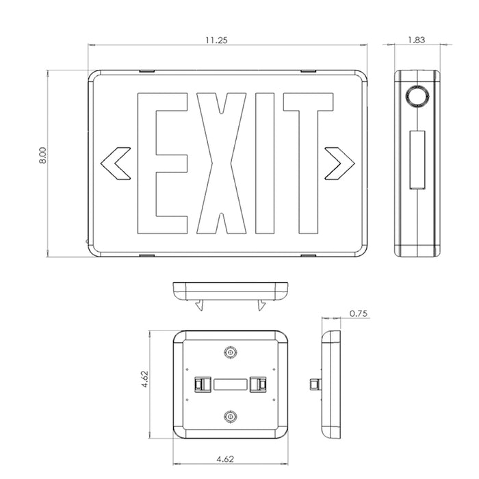 Bodine BXBW1 BeamGuide LED Exit Sign, without FirstLink, Universal Face
