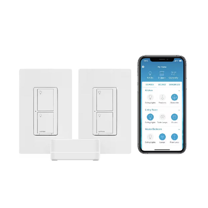 Lutron CASETA-2SW-HD Caseta Smart Lighting Switch Starter Kit with Smart Hub