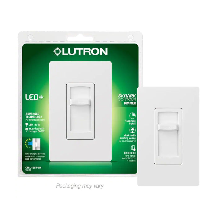 Lutron CTCL-WHW Skylark Contour 150W Single Pole LED Dimmer Switch w/ Wallplate