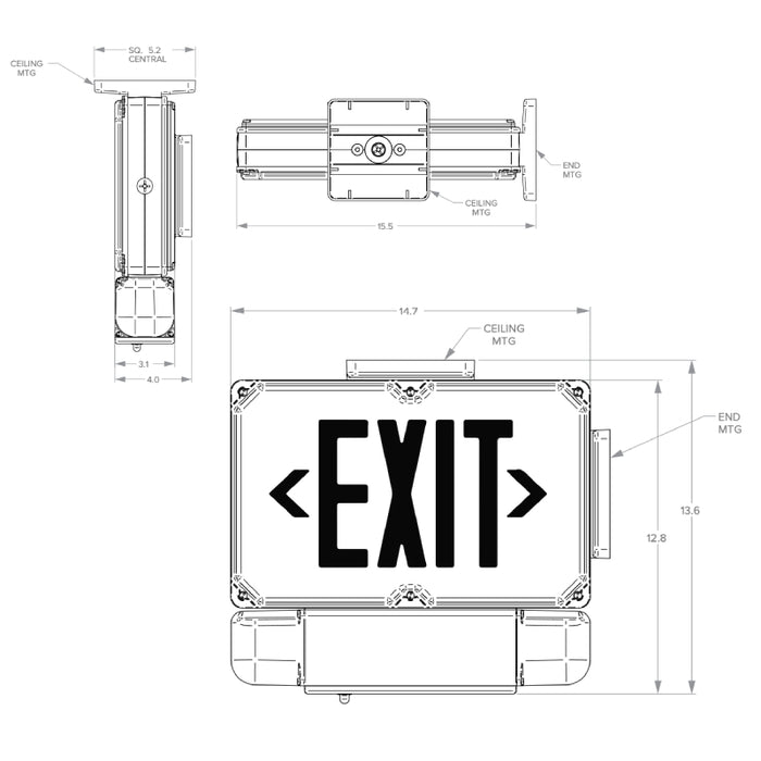 Dual-Lite DYNCDRW12-06L NEMA 4X Combination LED Emergency Light/Exit Sign, Double Faces, 12W Capacity