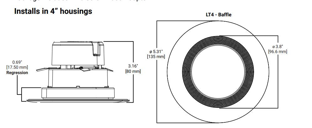 Halo LT4 4" 9.4W LED Retrofit Module with Baffle Trim, 5CCT Selectable, 900 Lumens, 120V, Matte White