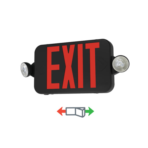 Lithonia Contractor Select ECRG LED Emergency Light/Exit Combo, Red/Green Selectable, Round Lamp Heads - Black