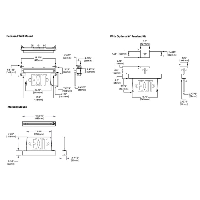 Sure-Lites EUX7 Universal Mount Edge Lit LED Exit Sign with Battery
