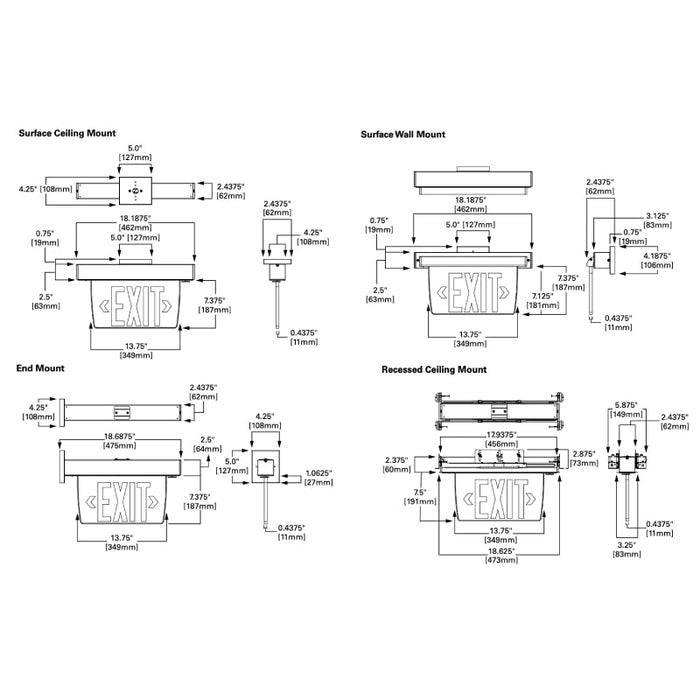 Sure-Lites EUX7 Universal Mount Edge Lit LED Exit Sign with Battery