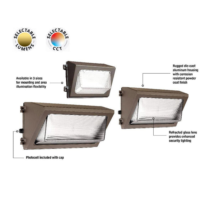Evolve EWP170WLSCS 30W/40W/50W/60W/70W LED Wall Pack, 3000K/4000K/5000K Selectable, up to 10700 Lumens, 120-347V