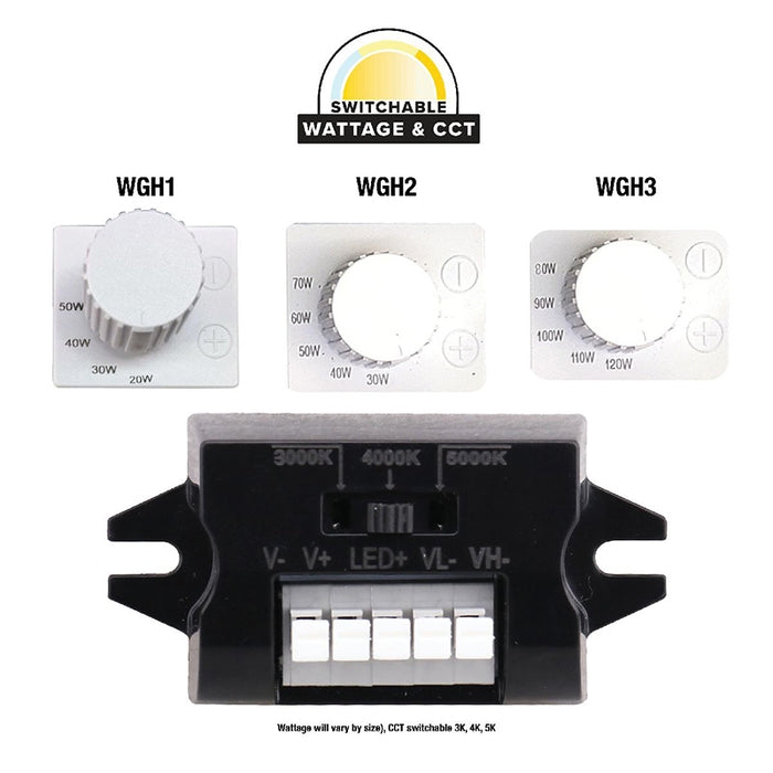 EXO WGH1 20W/30W/40W/50W LED Switchable Glass Refractor Wall Pack, CCT Selectable