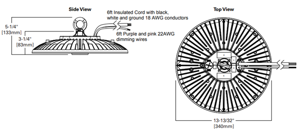 Metalux EZBY-1830C3-MV-BLK 81/99/120W LED Round High Bay, 3000K/4000K/5000K Selectable CCT, Selectable Lumens, 120-347V, 0-10V Dimming