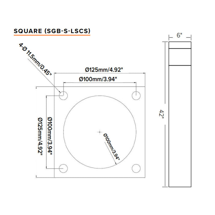 EXO SGB-S-LSCS Sling Square 42" LED Bollard, Wattage & CCT Switchable