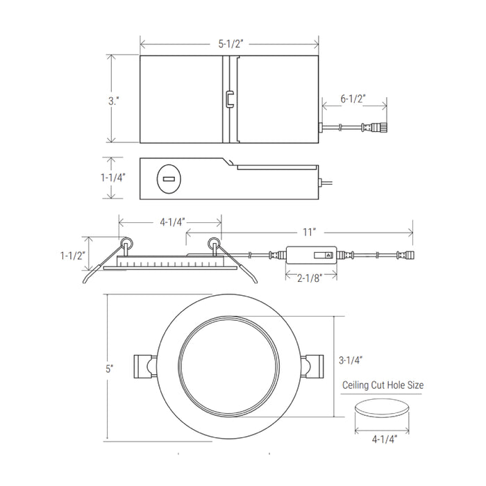 Elite FS-RL479 4" 12W, 800 Lumens,Baffle Fire Rated Round Slim LED, CCT Selectable, Dimmable, 120V