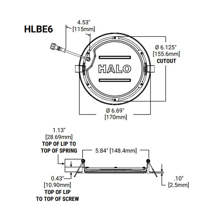 Halo HLBE6 6" Ultra-Slim LED Downlight, 3000K New Construction/Remodel Integrated LED Recessed Light Kit