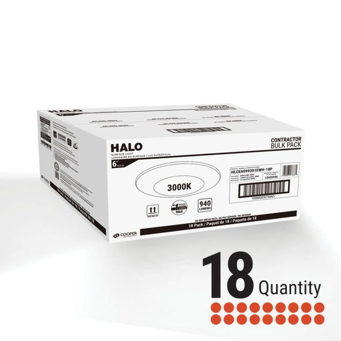 Halo HLCE 6" Surface Mount LED Disk Light, 5000K, Bulk Packs