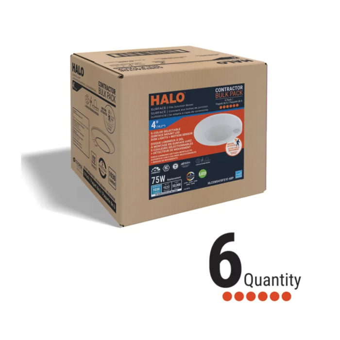 Halo HLCEMS 4" Surface Mount LED Disk Light with Integrated Motion Sensor, 5CCT Selectable, 1075 Lumens, 120V, Matte White