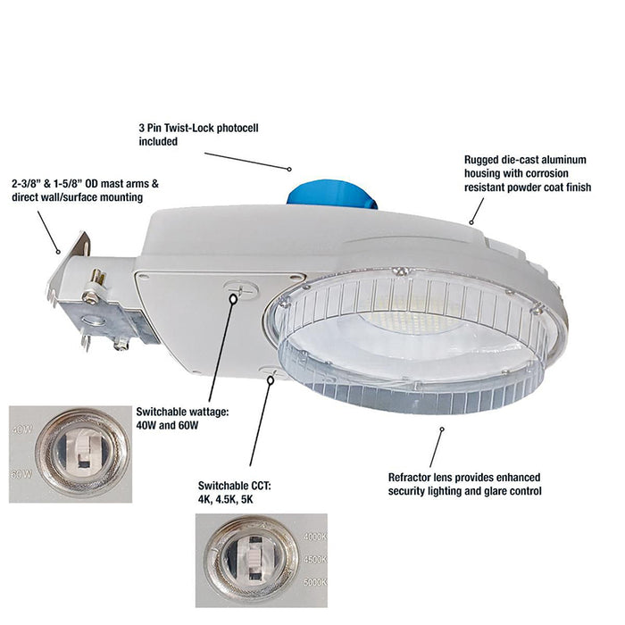 EXO SGD-60-LSCS Sling Series 40W/60W LED Dusk-to-Dawn Area Light, CCT Selectable