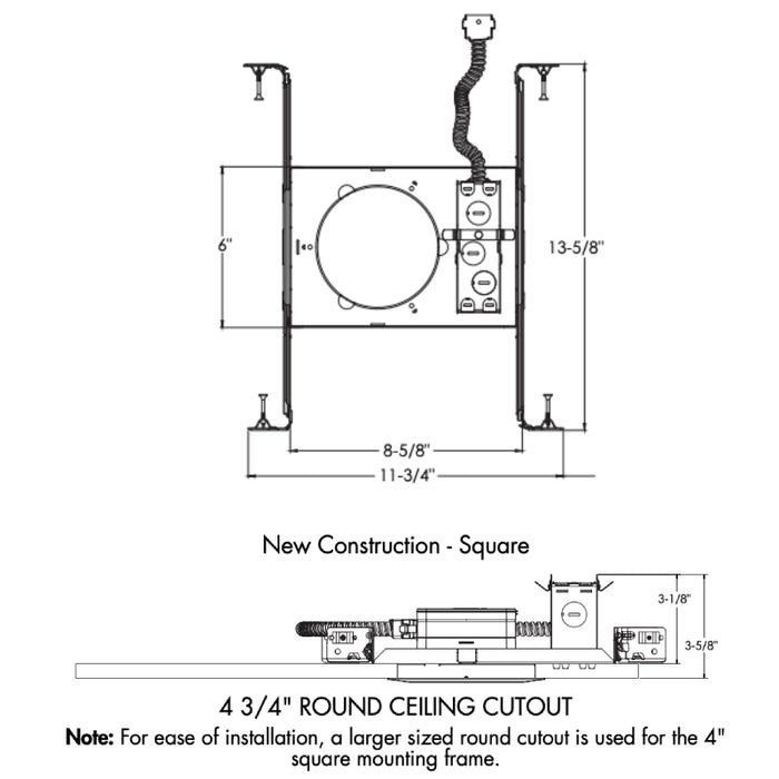 Juno Podz JPDZ4SQNCMF 4" Square New Construction Mounting Frame, 120-277V