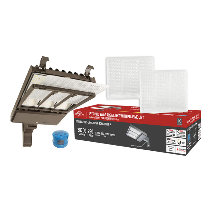 Keystone KT-ALED290PS-L2 185W/210W/290W Pole Mount LED Area Light with Optic Swap, 3 Wattage & 3CCT Selectable, 120-277V
