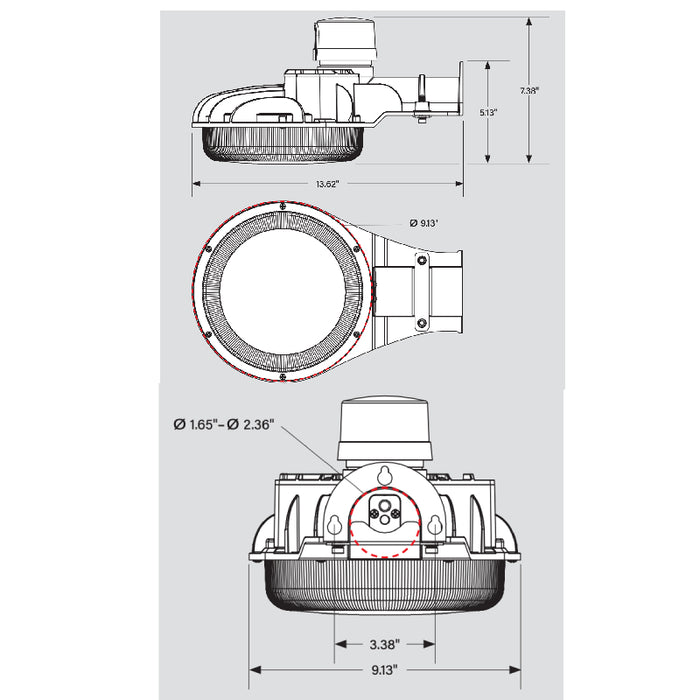 Keystone KT-ALED40-D2D-WM-850-VDIM Dusk to Dawn LED Area Light, 5000K, 120-277V