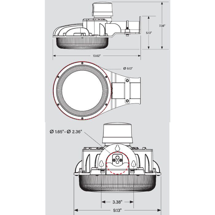 Keystone KT-ALED60PS-D2D-WM-8CSB-VDIM 30W/40W/60W Dusk to Dawn LED Area Light, 3CCT Selectable, 120-277V