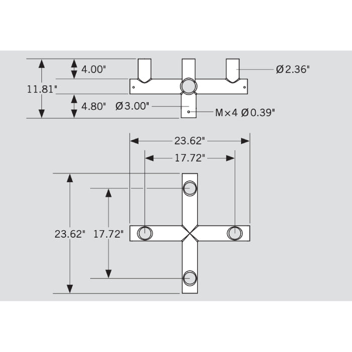 Keystone KT-BH-SF-Q90 Pole Mount Quad Bullhorn Tenon, 90 Deg