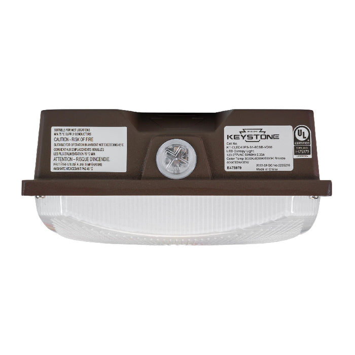 Keystone KT-CLED40PS-S1-8CSB-VDIM 20W/30W/40W LED Square Canopy Light, 3 Power & 3CCT Selectable, 120-277V
