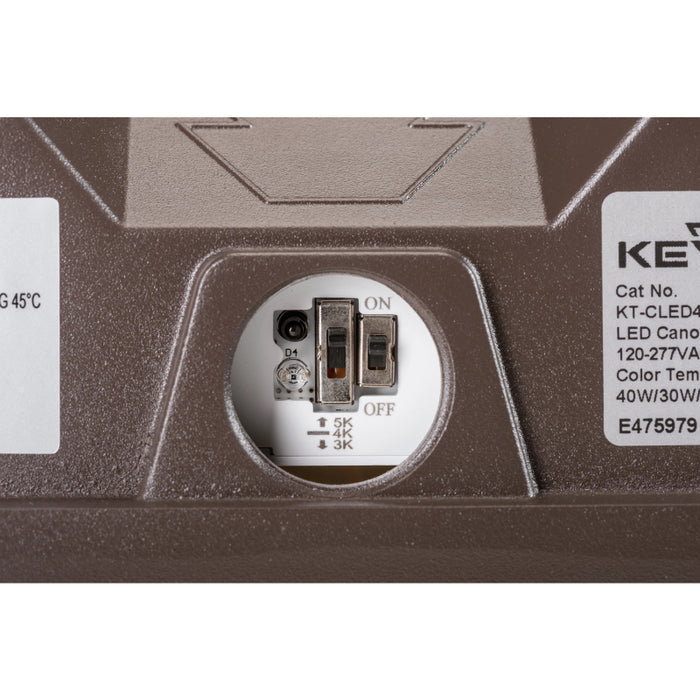 Keystone KT-CLED40PS-S1-8CSB-VDIM 20W/30W/40W LED Square Canopy Light, 3 Power & 3CCT Selectable, 120-277V