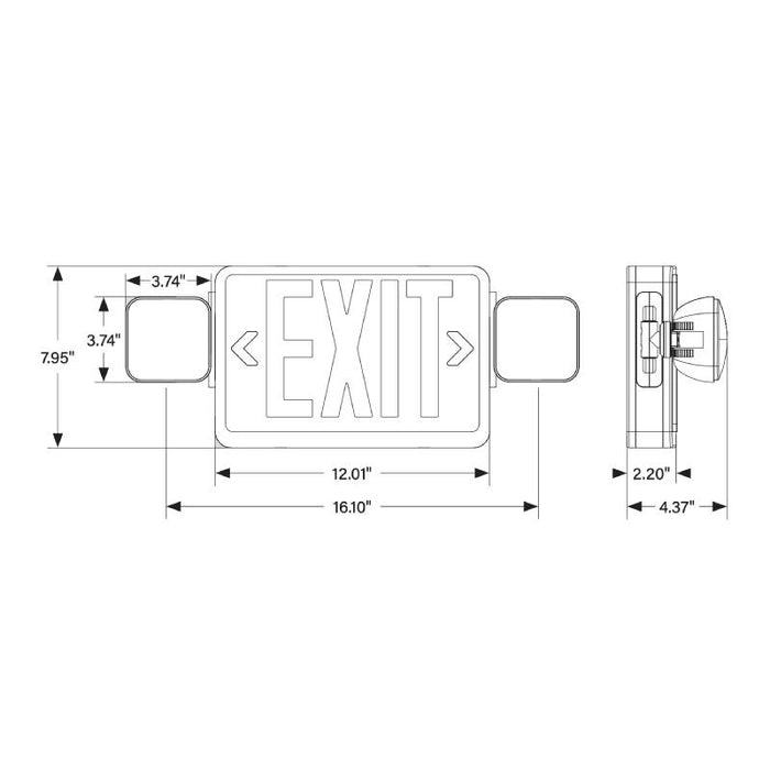 Keystone KT-EC-TP1 LED Exit Combo with Battery Backup, Single or Double Face, Surface Mount