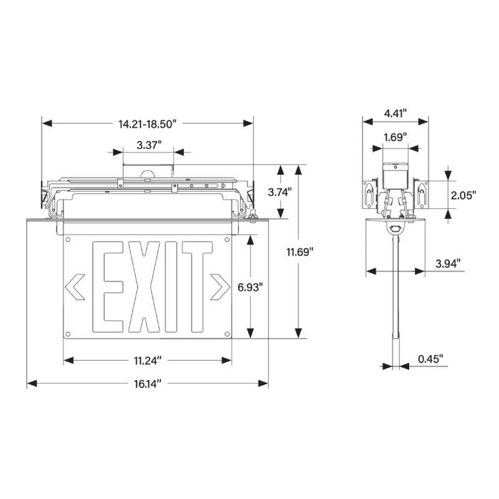 Keystone KT-EX-EL2-WH LED Exit Sign with Battery Backup, Single or Double Face, Universal Mount