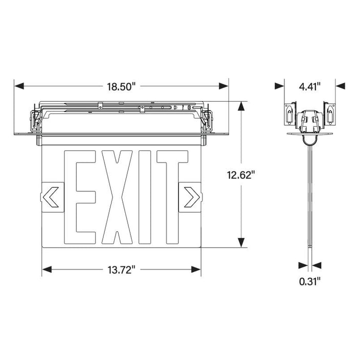 Keystone KT-EX-ELNY1-WH3RL-RU LED Exit Sign with Emergency Battery Backup, Single or Double Face, Recessed Mount, NYC Compliant