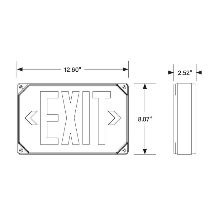 Keystone KT-EX-TP2-WH3RL-SD LED Exit Sign with Emergency Battery Backup, Single or Double Face, Surface Mount