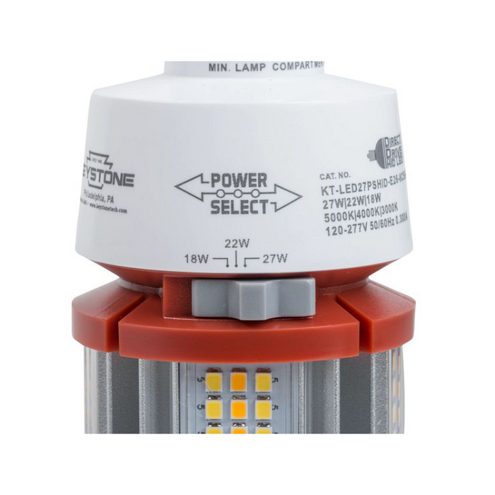 Keystone KT-LED27PSHID 18W/22W/27W LED HID Replacement Lamp, E26 Base, 3CCT Selectable, 120-277V