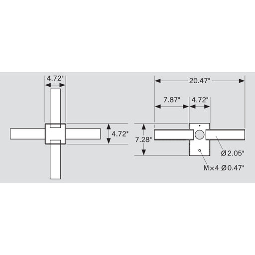 Keystone KT-PMTT-4SQ-Q90 Pole Mount Quad Tenon, Top Mount Horizontal 90 Deg for 4" Square Pole
