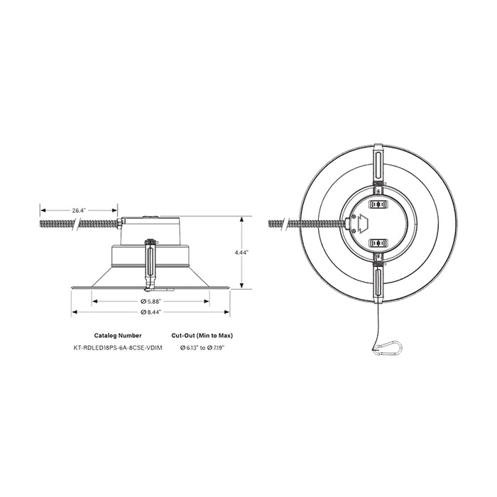 Keystone KT-RDLED18PS-6A-9CSE-VDIM 6" 9W/13W/18.5W LED Recessed Downlight, 3Power & 3CCT Selectable, 120-277V